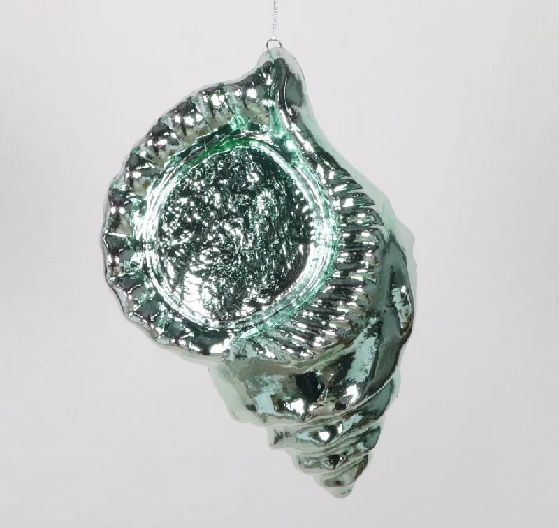 10" Silver & Green Seashell Ornament Set Of 2