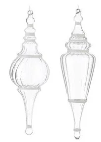 15.5" Clear Finial Ornament Assorted Set Of 2