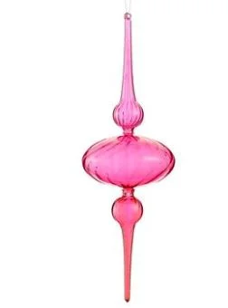 15" Pink Glass Finial Ornament Set Of 2