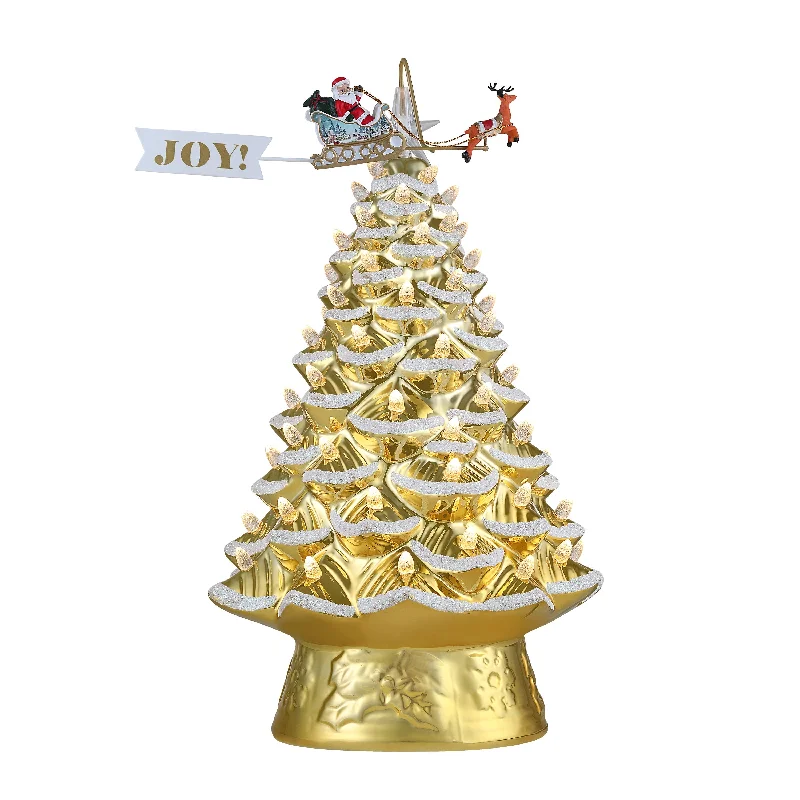 16 in. Animated Nostalgic Ceramic Tree - Gold