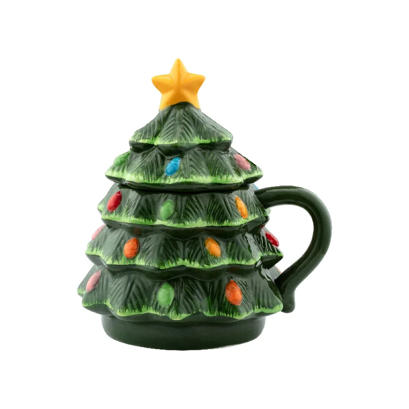 16 oz. Nostalgic Ceramic Tree Lidded Mug - Green