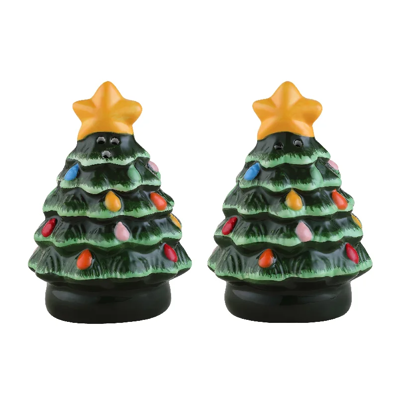 3 in. Nostalgic Ceramic Tree Salt and Pepper Shakers - Green