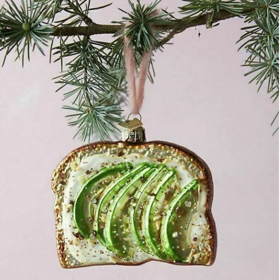 4" Avocado Toast Glass Ornament Set Of 6