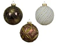 4" Brown & Gold Glitter Glass Ornament Set Of 12