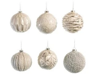 4" Glass White Ball Decorative Ornament Assorted Set Of 12