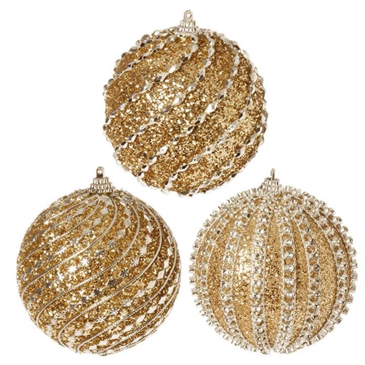 4" GLITTERED BALL ORNAMENT set/3