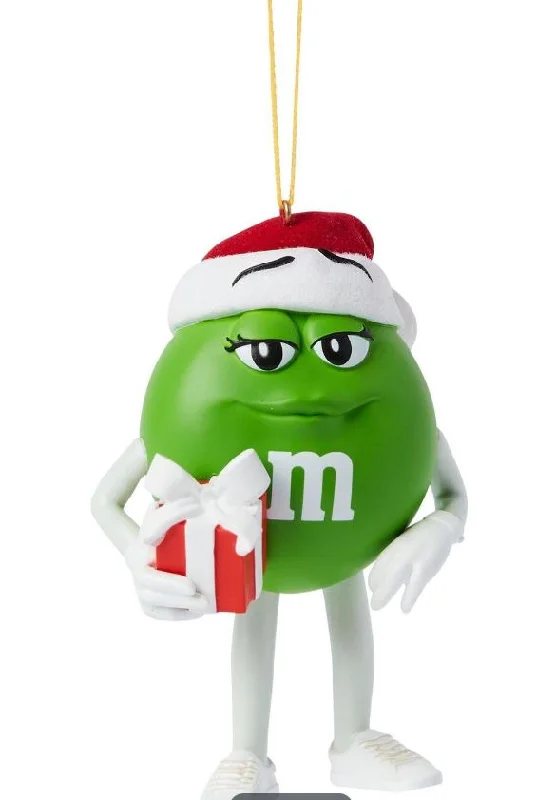 4" Green M&M With Red Giftbox Ornament