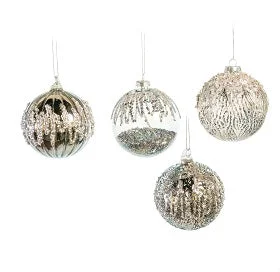 4" Grey & Silver Decorative Ball Assorted Set Of 12