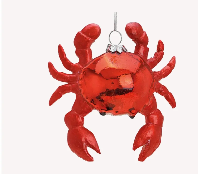 4" Red Crab Glass Ornament Set Of 6