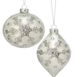 4" Silver White Encraved Ornament Assorted Set of 6