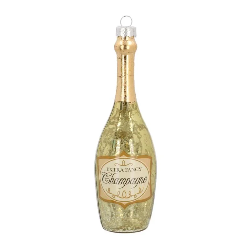 5.5" Gold Champagne Bottle Glass Ornaments Set Of 6