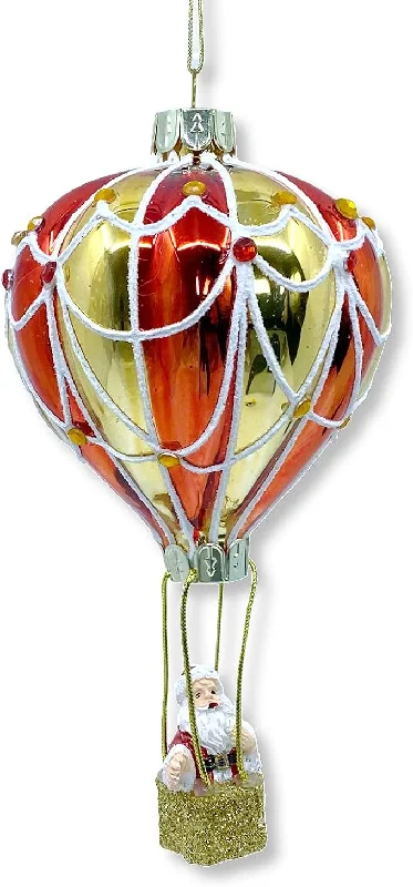 5.5" Santa In Hot Air Ballon Glass Ornaments Set Of 6