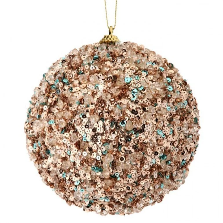 5" Brown Sequin Ball Ornament Set Of 6