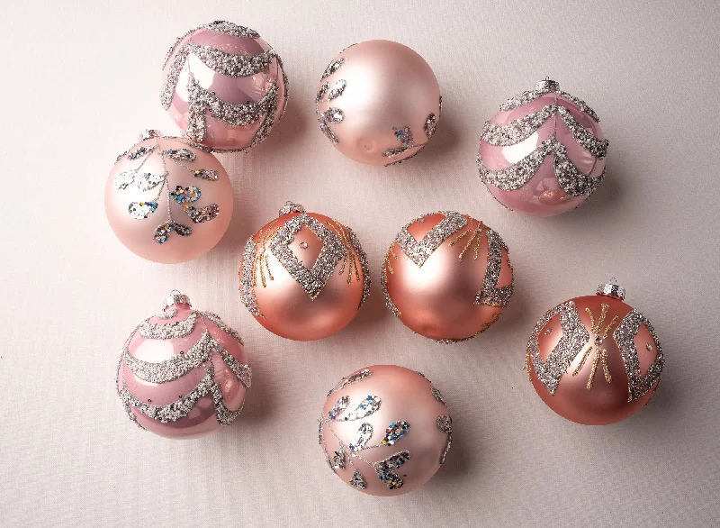 5" Blush Pink Jewel Ball Ornaments Assorted Set of 9