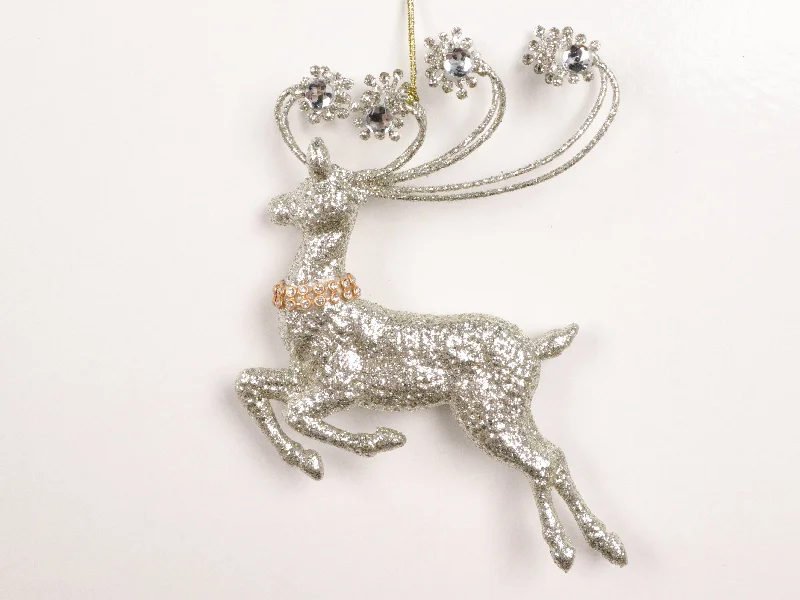 5" Champagne Deer Ornament With Jewels Set Of 6