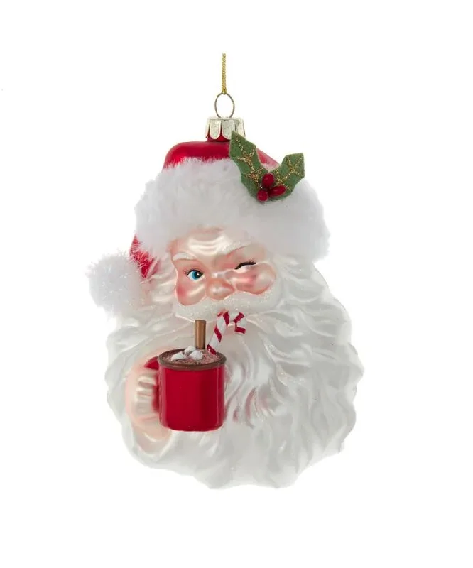 5" Santa With Hot Cocoa Glass Ornament Set Of 6