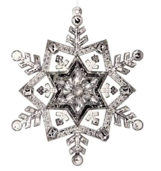 5" Silver Jeweled Snowflake Ornament Set Of 12