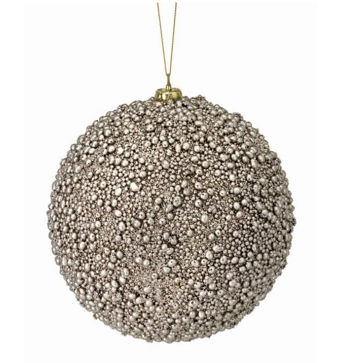 6" Champagne Metallic Mini Bead Ball Ornament Set Of 6