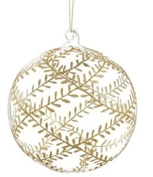 6" Clear Gold Glitter Pattern Glass Ball Ornament Set Of 4