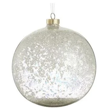 6" Clear Iridescent Beaded Glass Ball Ornament Set Of 4