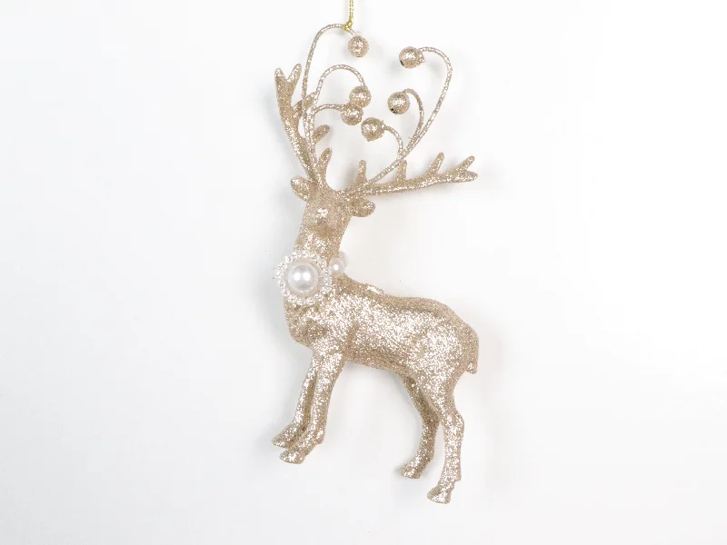 6" Platinum Pearl Deer Ornament With Jewels Set Of 6