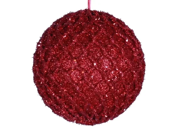 6" Red Net Ball Ornament Set Of 6