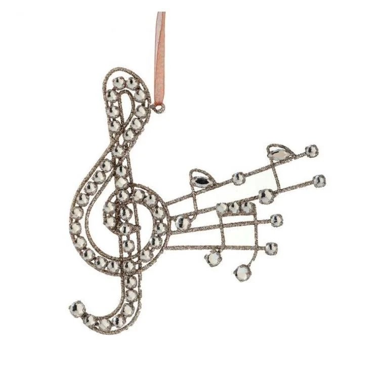 7" Gold Jewel Music Note Ornament Set Of 8