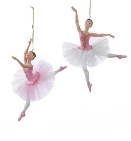 7" Pink Ballerina Ornament Set Of 6