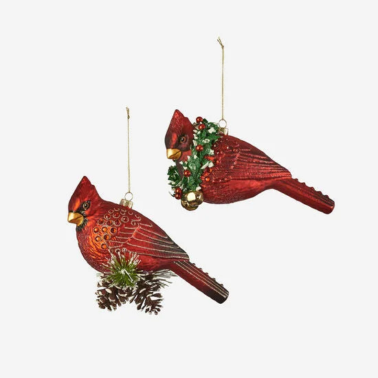 8" Cardinal Glass Ornament Assorted Set Of 2