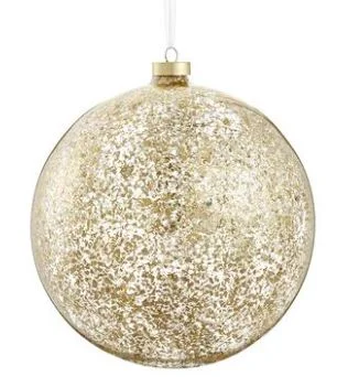 8" Clear Gold Glittered Glass Ball Ornament Set Of 2