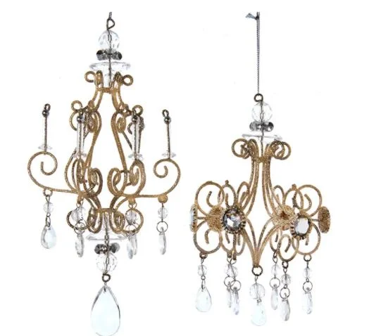 8" Gold Glitter Chandelier Ornament Set Of 6