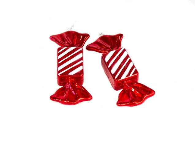 8" Red & White Candy Ornament Set Of 6