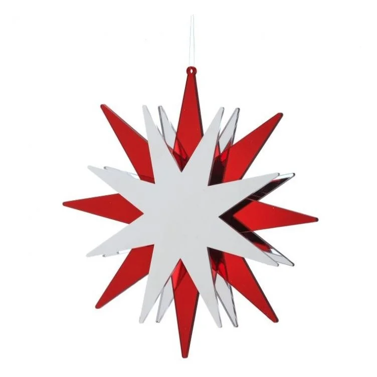 8" Red & Silver Mirror Snowflake Ornament Set Of 2