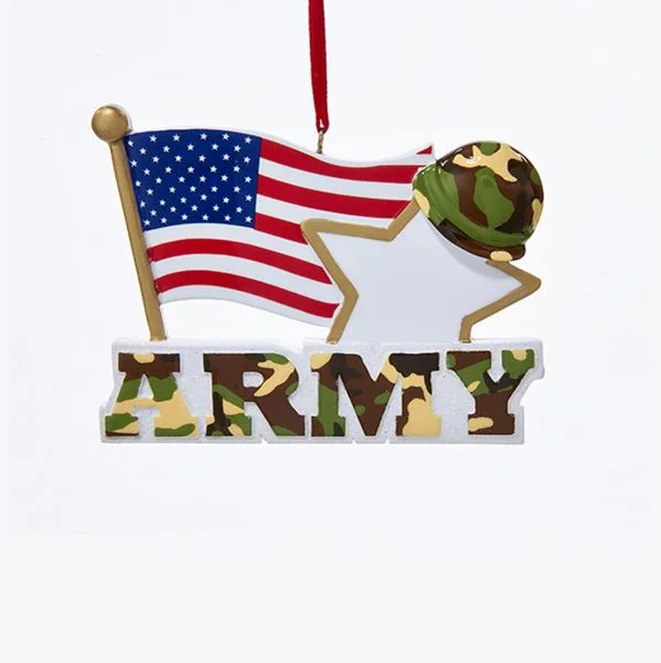 Army With American Flag Ornament For Personalization