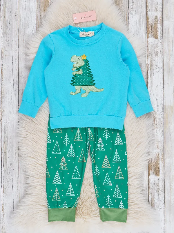 Blue & Green Christmas Tree-Saurus Outfit