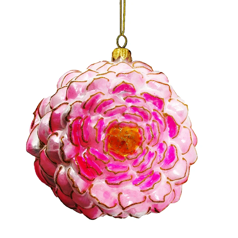 Blush Palazzo Peony Blown Glass Christmas Ornament