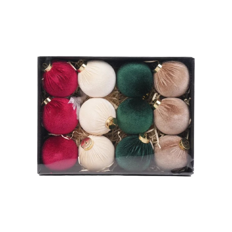 Box of 12 Multicolor fabric baubles - 8 cm