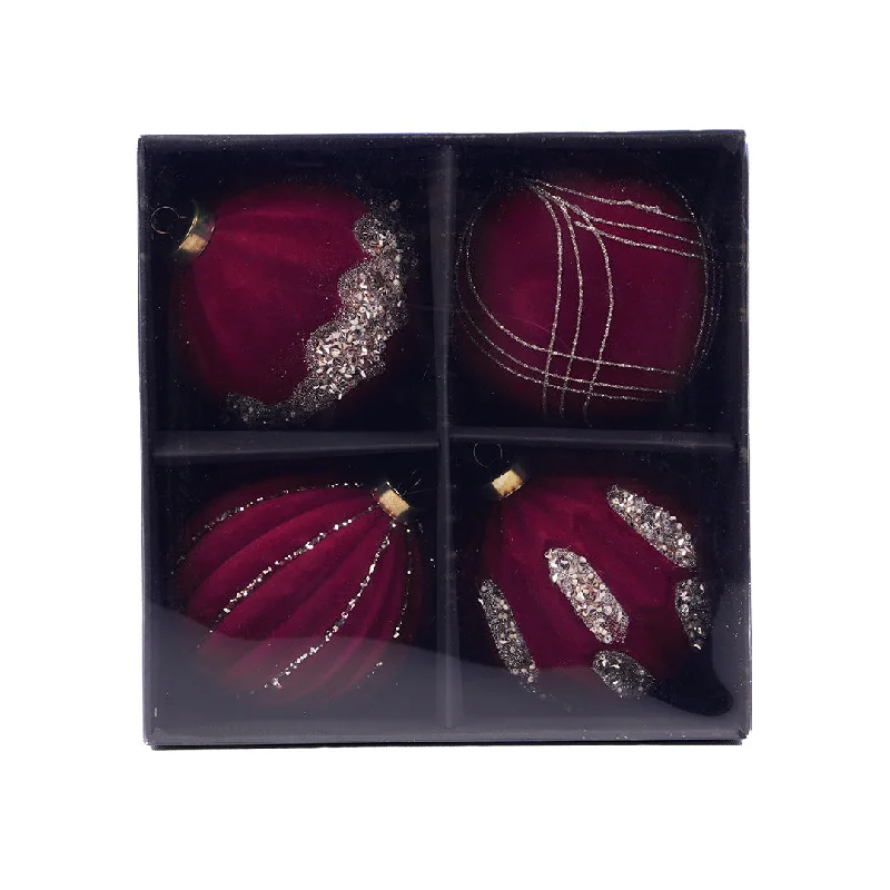 Box of 4 Premium Red and Silver Christmas Baubles - 10 cm