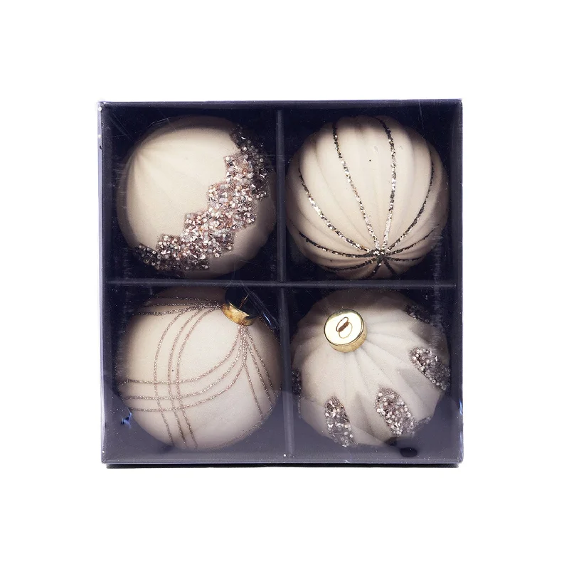 Box of 4 Premium White and Silver Christmas Baubles - 10 cm