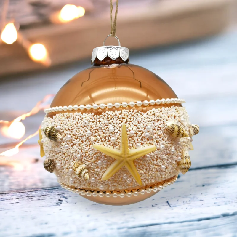 Bronze Beaded Ball Ornament With Shells Set Of 2