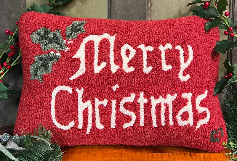 C4C-08 Merry Christmas Wool Hooked Pillow