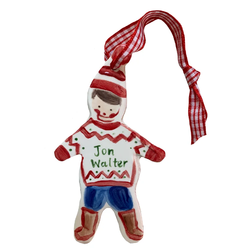 Christmas Boy ornament - Red Sweater Blue Pants