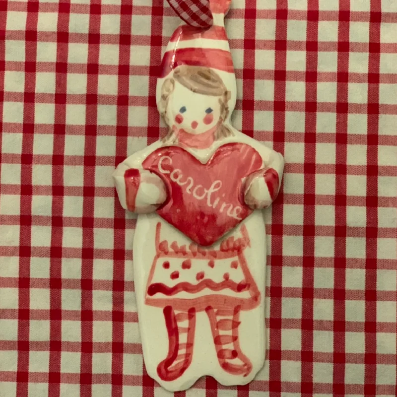 Christmas Girl Ornament - Red Heart