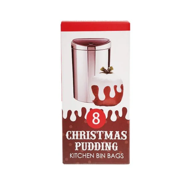 Christmas Pudding Kitchen Bin Bags 8 Pk