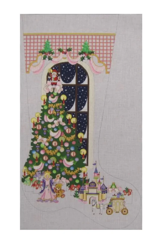 Christmas Tree Scene with Princess Toys Full Size Stocking (13 mesh)