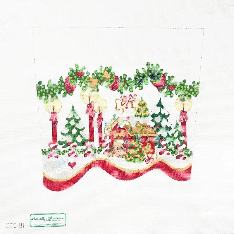 Dog in Decorated Dog House with Trees Stocking Cuff