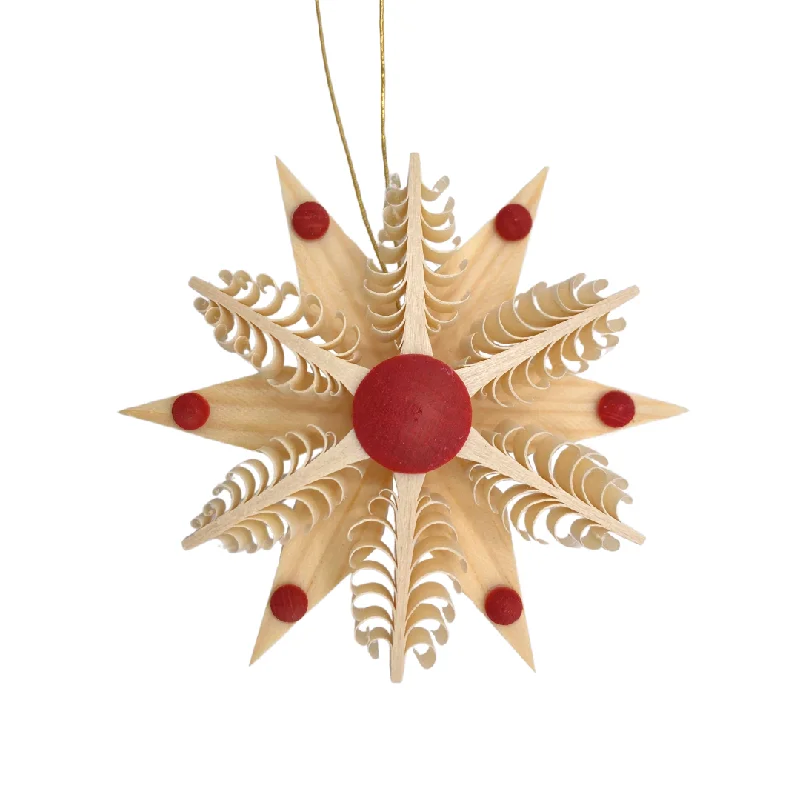 Pine Star with 6 flat tree center, 8cm, natural, red dot accent by Martina Rudolph