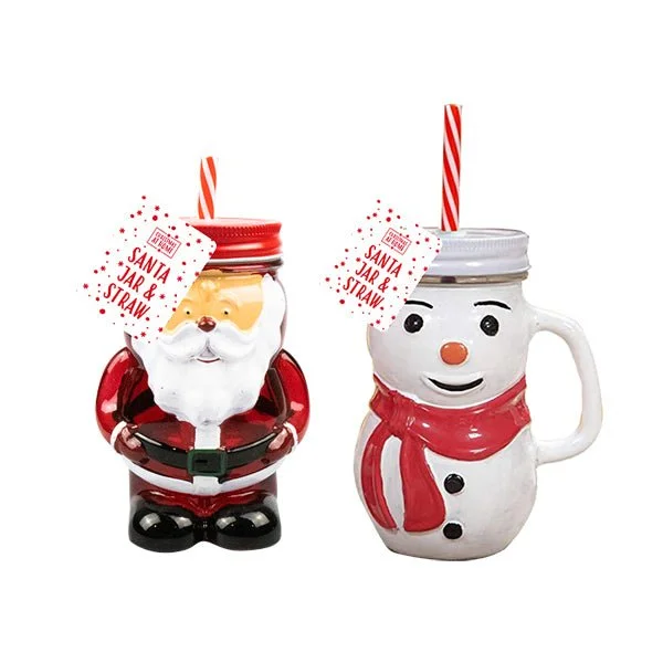 Festive Character Glass Jar & Straw