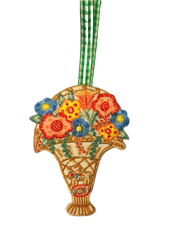 Flower Basket Embroidered Ornament