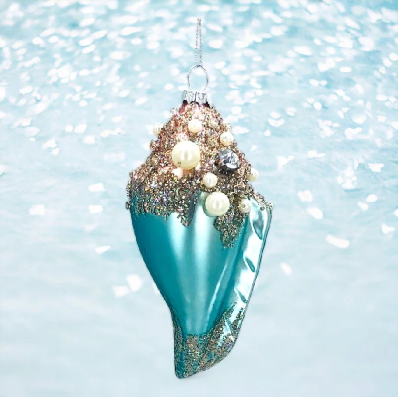 Glittered Blue Shell Ornament